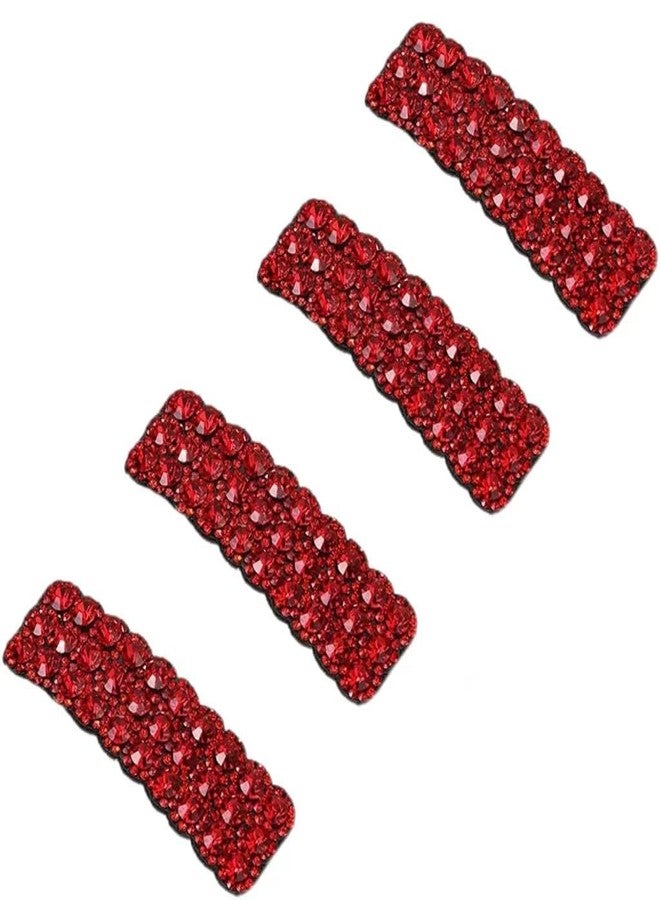 Zhuluck 4 Pcs Red Rhinestones Snap Hair Clips, Fashion Rectangular Hairpins Shiny Luxury Hairpins BB Clip Barrettes Hair Accessories for Girls - Image 1